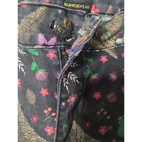 Lucky and Blessed Jeans Wide Leg Flare Size 8 Black Floral Boho Western Rodeo - Picture 6 of 12